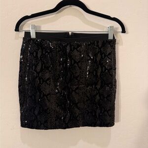 Guess Black Sequin Snake-Print Mini Skirt